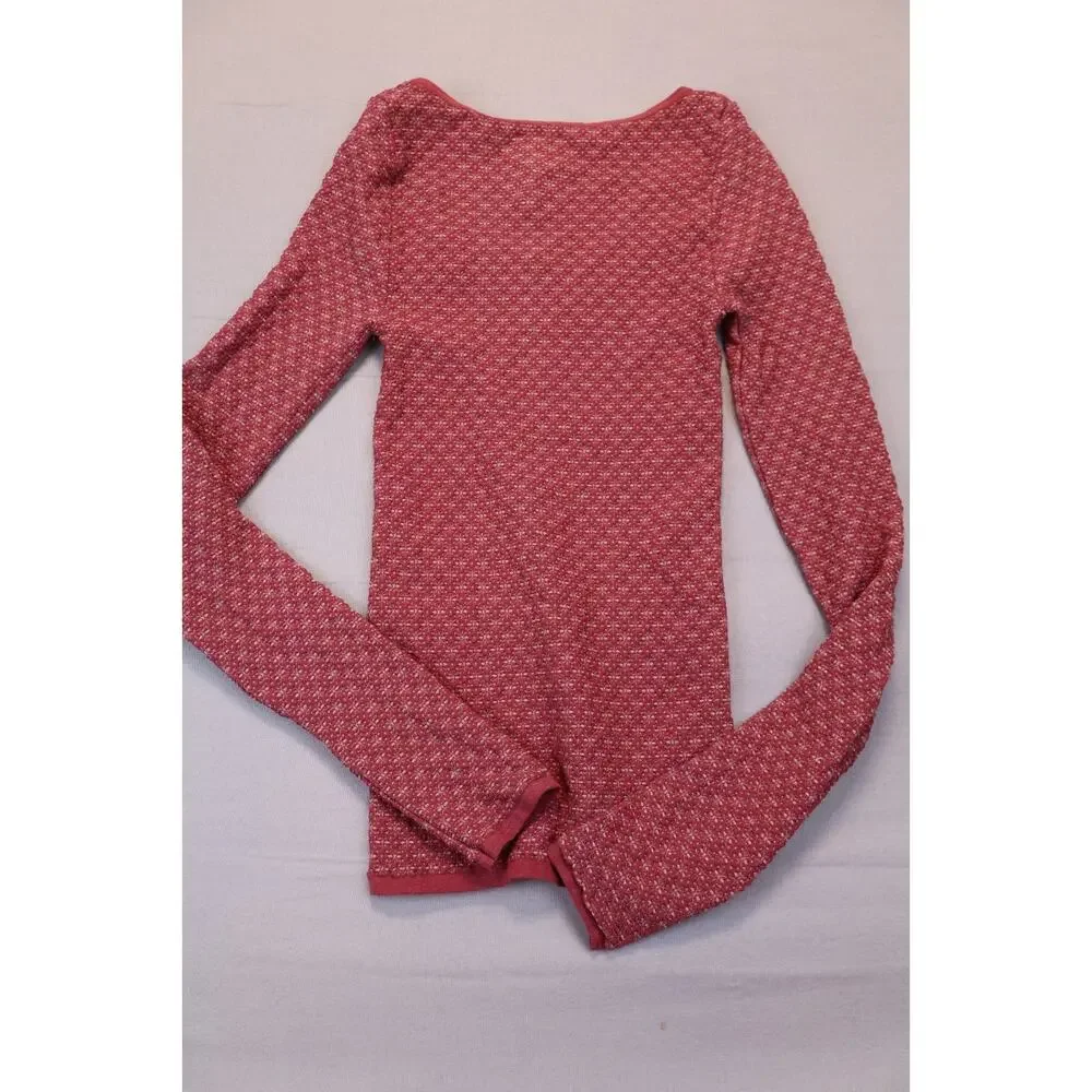 NEW Free People Intimately Love Letter Red Long Sleeve Scoop Neck Knit Top M/L